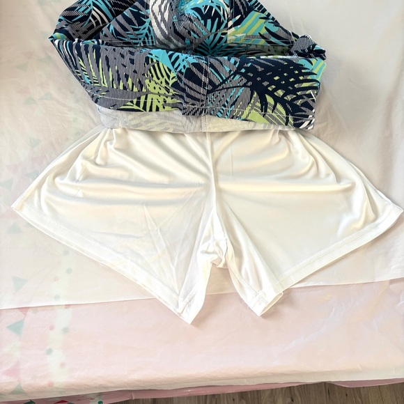 NEOT Hearts of Palm Leaf Print Mini Skort Blue, Green, Black SZ 14 - Picture 3 of 12